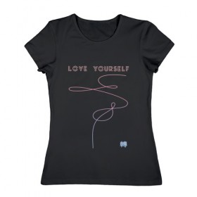 Женская футболка хлопок с принтом LOVE YOURSELF_3 в Кировске, 100% хлопок | прямой крой, круглый вырез горловины, длина до линии бедер, слегка спущенное плечо | bangtan boys | bts | бантаны | бтс