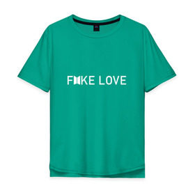 Мужская футболка хлопок Oversize с принтом FAKE LOVE_ в Кировске, 100% хлопок | свободный крой, круглый ворот, “спинка” длиннее передней части | Тематика изображения на принте: bangtan boys | bts | бантаны | бтс
