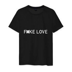 Мужская футболка хлопок с принтом FAKE LOVE_ в Кировске, 100% хлопок | прямой крой, круглый вырез горловины, длина до линии бедер, слегка спущенное плечо. | bangtan boys | bts | бантаны | бтс
