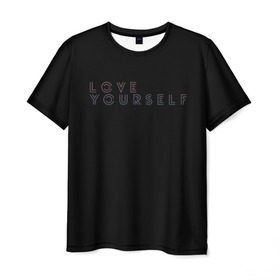 Мужская футболка 3D с принтом LOVE YOURSELF_5 в Кировске, 100% полиэфир | прямой крой, круглый вырез горловины, длина до линии бедер | Тематика изображения на принте: bangtan boys | bts | бантаны | бтс