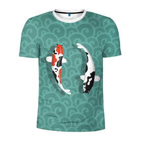 Мужская футболка 3D спортивная с принтом Японские рыбки в Кировске, 100% полиэстер с улучшенными характеристиками | приталенный силуэт, круглая горловина, широкие плечи, сужается к линии бедра | карпы | кои | рыбы | япония