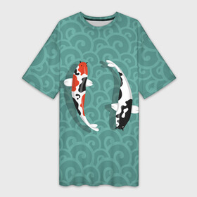 Платье-футболка 3D с принтом Японские рыбки в Кировске,  |  | карпы | кои | рыбы | япония