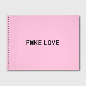 Альбом для рисования с принтом FAKE LOVE_pink в Кировске, 100% бумага
 | матовая бумага, плотность 200 мг. | Тематика изображения на принте: bangtan boys | bts | бантаны | бтс