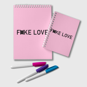 Блокнот с принтом FAKE LOVE_pink в Кировске, 100% бумага | 48 листов, плотность листов — 60 г/м2, плотность картонной обложки — 250 г/м2. Листы скреплены удобной пружинной спиралью. Цвет линий — светло-серый
 | Тематика изображения на принте: bangtan boys | bts | бантаны | бтс