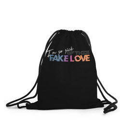 Рюкзак-мешок 3D с принтом FAKE LOVE в Кировске, 100% полиэстер | плотность ткани — 200 г/м2, размер — 35 х 45 см; лямки — толстые шнурки, застежка на шнуровке, без карманов и подкладки | bangtan boys | bts | бантаны | бтс