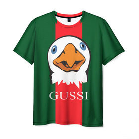 Мужская футболка 3D с принтом GUSSI в Кировске, 100% полиэфир | прямой крой, круглый вырез горловины, длина до линии бедер | gucci | gussi ga ga ga | gussi gang | бренд | гусь | птица