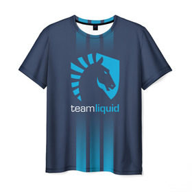 Мужская футболка 3D с принтом TEAM LIQUID E-SPORT в Кировске, 100% полиэфир | прямой крой, круглый вырез горловины, длина до линии бедер | 2019 | blue | cybersport | esport | liquid | logo | pro league | team | team liquid | киберспорт | логотип | тим ликвид | фирменные цвета