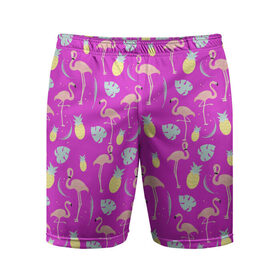Мужские шорты 3D спортивные с принтом Тропическое наслаждения в Кировске,  |  | Тематика изображения на принте: африка | крылья | мода | прикольные | природа | птица | розовый | фламинго | цвет | яркие