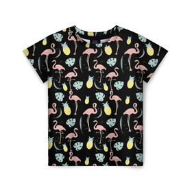 Детская футболка 3D с принтом Розовый фламинго в Кировске, 100% гипоаллергенный полиэфир | прямой крой, круглый вырез горловины, длина до линии бедер, чуть спущенное плечо, ткань немного тянется | африка | крылья | мода | прикольные | природа | птица | розовый | фламинго | цвет | яркие