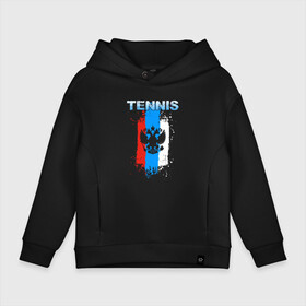 Детское худи Oversize хлопок с принтом Tennis в Кировске, френч-терри — 70% хлопок, 30% полиэстер. Мягкий теплый начес внутри —100% хлопок | боковые карманы, эластичные манжеты и нижняя кромка, капюшон на магнитной кнопке | Тематика изображения на принте: itf | sport | tennis | большой | линии | мяч | надпись | полосы | ракетка | россии | россия | рф | сборная | символ | состязание | спорт | спортсмен | теннис | теннисист | теннисистка | флаг