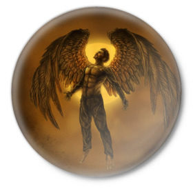 Значок с принтом Deus Ex: Human Revolution в Кировске,  металл | круглая форма, металлическая застежка в виде булавки | action | rpg | ангел | бог | детройт | из | киберпанк | революция | стелс | человечества | экшен