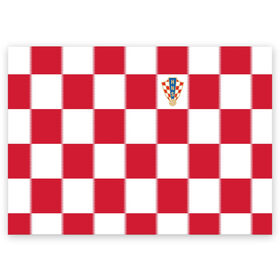 Поздравительная открытка с принтом Форма Хорватии в Кировске, 100% бумага | плотность бумаги 280 г/м2, матовая, на обратной стороне линовка и место для марки
 | Тематика изображения на принте: football | sport | команды чм | сборная хорватии | сборные по футболу | сборные чм | футбол | хорватия | чемпионат мира