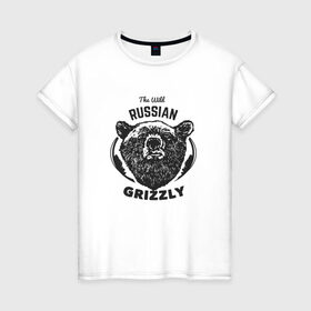 Женская футболка хлопок с принтом Русский Медведь в Кировске, 100% хлопок | прямой крой, круглый вырез горловины, длина до линии бедер, слегка спущенное плечо | bear | grizzly | гризли