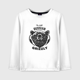 Детский лонгслив хлопок с принтом Русский Медведь в Кировске, 100% хлопок | круглый вырез горловины, полуприлегающий силуэт, длина до линии бедер | bear | grizzly | гризли