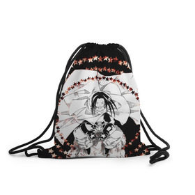 Рюкзак-мешок 3D с принтом Хао Асакура в Кировске, 100% полиэстер | плотность ткани — 200 г/м2, размер — 35 х 45 см; лямки — толстые шнурки, застежка на шнуровке, без карманов и подкладки | shaman king | зик | король шаманов | манга | шаман кинг