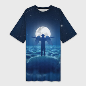 Платье-футболка 3D с принтом XXXTentacion Fly в Кировске,  |  | art | fly | moon | rap | space | tentacion | xxx | xxxtentacion | космос | луна | небеса | тентасьон