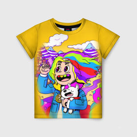 Детская футболка 3D с принтом 69 rainbow в Кировске, 100% гипоаллергенный полиэфир | прямой крой, круглый вырез горловины, длина до линии бедер, чуть спущенное плечо, ткань немного тянется | Тематика изображения на принте: 6ix9ine | sixnine