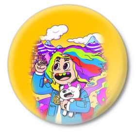 Значок с принтом 69 rainbow в Кировске,  металл | круглая форма, металлическая застежка в виде булавки | Тематика изображения на принте: 6ix9ine | sixnine