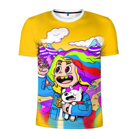 Мужская футболка 3D спортивная с принтом 69 rainbow в Кировске, 100% полиэстер с улучшенными характеристиками | приталенный силуэт, круглая горловина, широкие плечи, сужается к линии бедра | Тематика изображения на принте: 6ix9ine | sixnine