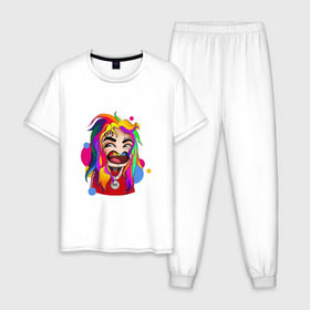 Мужская пижама хлопок с принтом 6IX9INE COLORS в Кировске, 100% хлопок | брюки и футболка прямого кроя, без карманов, на брюках мягкая резинка на поясе и по низу штанин
 | 6ix9ine | sixnine | tekashi