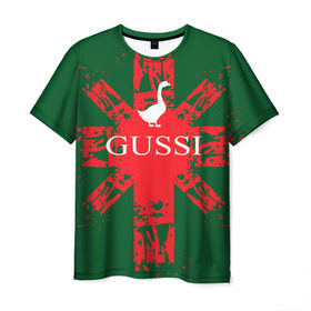 Мужская футболка 3D с принтом GUSSI Union Jack в Кировске, 100% полиэфир | прямой крой, круглый вырез горловины, длина до линии бедер | gucci | gussi ga ga ga | gussi gang | бренд | британия | великобритания | птица | юнион джек