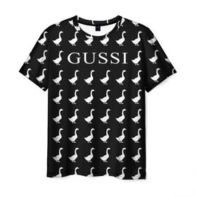 Мужская футболка 3D с принтом Gussi Black в Кировске, 100% полиэфир | прямой крой, круглый вырез горловины, длина до линии бедер | gucci | gussi ga ga ga | gussi gang | бренд | гусь | птица