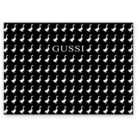 Поздравительная открытка с принтом Gussi Black в Кировске, 100% бумага | плотность бумаги 280 г/м2, матовая, на обратной стороне линовка и место для марки
 | Тематика изображения на принте: gucci | gussi ga ga ga | gussi gang | бренд | гусь | птица
