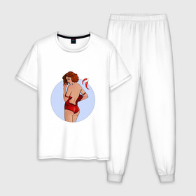 Мужская пижама хлопок с принтом Чили в Кировске, 100% хлопок | брюки и футболка прямого кроя, без карманов, на брюках мягкая резинка на поясе и по низу штанин
 | Тематика изображения на принте: белье | девушка | купальник | перец | чили. красный