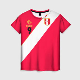 Женская футболка 3D с принтом Форма сборной Перу №9 в Кировске, 100% полиэфир ( синтетическое хлопкоподобное полотно) | прямой крой, круглый вырез горловины, длина до линии бедер | 
