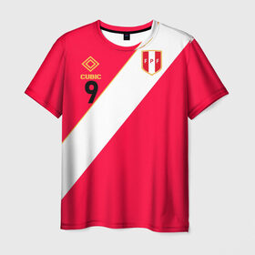 Мужская футболка 3D с принтом Форма сборной Перу №9 в Кировске, 100% полиэфир | прямой крой, круглый вырез горловины, длина до линии бедер | 