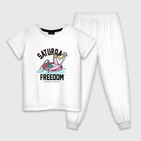 Детская пижама хлопок с принтом Фламинго Суббота в Кировске, 100% хлопок |  брюки и футболка прямого кроя, без карманов, на брюках мягкая резинка на поясе и по низу штанин
 | выходной | калифорния | летние | летняя | лето | отдых | свобода | суббота
