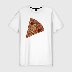 Мужская футболка премиум с принтом Пицца кусочек в Кировске, 92% хлопок, 8% лайкра | приталенный силуэт, круглый вырез ворота, длина до линии бедра, короткий рукав | 