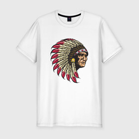 Мужская футболка премиум с принтом Индеец в Кировске, 92% хлопок, 8% лайкра | приталенный силуэт, круглый вырез ворота, длина до линии бедра, короткий рукав | америка | американец | индеец | индейцы | коренной американец | перья | с индейцом | сша | хипстер