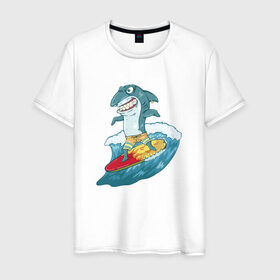 Мужская футболка хлопок с принтом Акула Серфер в Кировске, 100% хлопок | прямой крой, круглый вырез горловины, длина до линии бедер, слегка спущенное плечо. | лето | серфинг | спорт