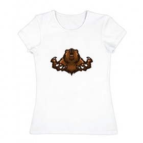 Женская футболка хлопок с принтом Медведь Гризли в Кировске, 100% хлопок | прямой крой, круглый вырез горловины, длина до линии бедер, слегка спущенное плечо | 