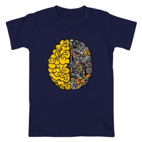 Мужская футболка хлопок с принтом Мозг в Кировске, 100% хлопок | прямой крой, круглый вырез горловины, длина до линии бедер, слегка спущенное плечо. | бизнес | бизнесмен | механика | механический | мозг | мозги | с мозгами | смарт | ум