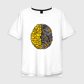 Мужская футболка хлопок Oversize с принтом Мозг в Кировске, 100% хлопок | свободный крой, круглый ворот, “спинка” длиннее передней части | бизнес | бизнесмен | механика | механический | мозг | мозги | с мозгами | смарт | ум