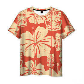 Мужская футболка 3D с принтом Гавайские маски в Кировске, 100% полиэфир | прямой крой, круглый вырез горловины, длина до линии бедер | идол | паттерн | цветы