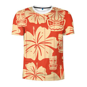 Мужская футболка 3D спортивная с принтом Гавайские маски в Кировске, 100% полиэстер с улучшенными характеристиками | приталенный силуэт, круглая горловина, широкие плечи, сужается к линии бедра | идол | паттерн | цветы
