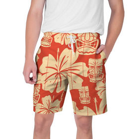 Мужские шорты 3D с принтом Гавайские маски в Кировске,  полиэстер 100% | прямой крой, два кармана без застежек по бокам. Мягкая трикотажная резинка на поясе, внутри которой широкие завязки. Длина чуть выше колен | Тематика изображения на принте: идол | паттерн | цветы