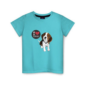 Детская футболка хлопок с принтом Я люблю Бигля в Кировске, 100% хлопок | круглый вырез горловины, полуприлегающий силуэт, длина до линии бедер | beagle | бигли | бигль | с биглем | с обакой | собака | собаки | собачки