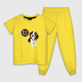 Детская пижама хлопок с принтом Я люблю Бигля в Кировске, 100% хлопок |  брюки и футболка прямого кроя, без карманов, на брюках мягкая резинка на поясе и по низу штанин
 | beagle | бигли | бигль | с биглем | с обакой | собака | собаки | собачки