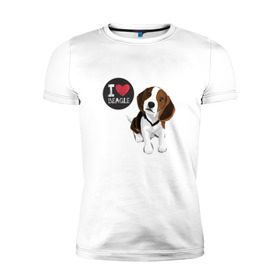 Мужская футболка премиум с принтом Я люблю Бигля в Кировске, 92% хлопок, 8% лайкра | приталенный силуэт, круглый вырез ворота, длина до линии бедра, короткий рукав | beagle | бигли | бигль | с биглем | с обакой | собака | собаки | собачки