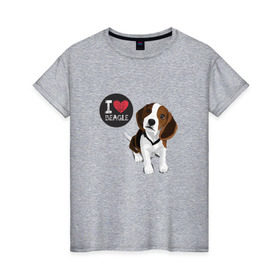 Женская футболка хлопок с принтом Я люблю Бигля в Кировске, 100% хлопок | прямой крой, круглый вырез горловины, длина до линии бедер, слегка спущенное плечо | beagle | бигли | бигль | с биглем | с обакой | собака | собаки | собачки