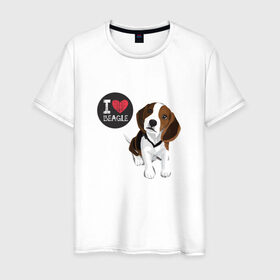 Мужская футболка хлопок с принтом Я люблю Бигля в Кировске, 100% хлопок | прямой крой, круглый вырез горловины, длина до линии бедер, слегка спущенное плечо. | Тематика изображения на принте: beagle | бигли | бигль | с биглем | с обакой | собака | собаки | собачки