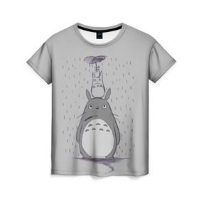 Женская футболка 3D с принтом Мой сосед Тоторо в Кировске, 100% полиэфир ( синтетическое хлопкоподобное полотно) | прямой крой, круглый вырез горловины, длина до линии бедер | totoro | хаяо миядзаки
