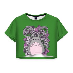 Женская футболка 3D укороченная с принтом Мой сосед Тоторо в Кировске, 100% полиэстер | круглая горловина, длина футболки до линии талии, рукава с отворотами | totoro | хаяо миядзаки