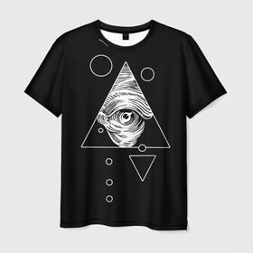 Мужская футболка 3D с принтом Всевидящее око в Кировске, 100% полиэфир | прямой крой, круглый вырез горловины, длина до линии бедер | tattoo | в треугольнике | всевидящее око | всевидящий глаз | зрачок | пирамида | тату