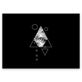 Поздравительная открытка с принтом Всевидящее око в Кировске, 100% бумага | плотность бумаги 280 г/м2, матовая, на обратной стороне линовка и место для марки
 | tattoo | в треугольнике | всевидящее око | всевидящий глаз | зрачок | пирамида | тату