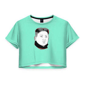 Женская футболка 3D укороченная с принтом Ким чен ын в Кировске, 100% полиэстер | круглая горловина, длина футболки до линии талии, рукава с отворотами | 